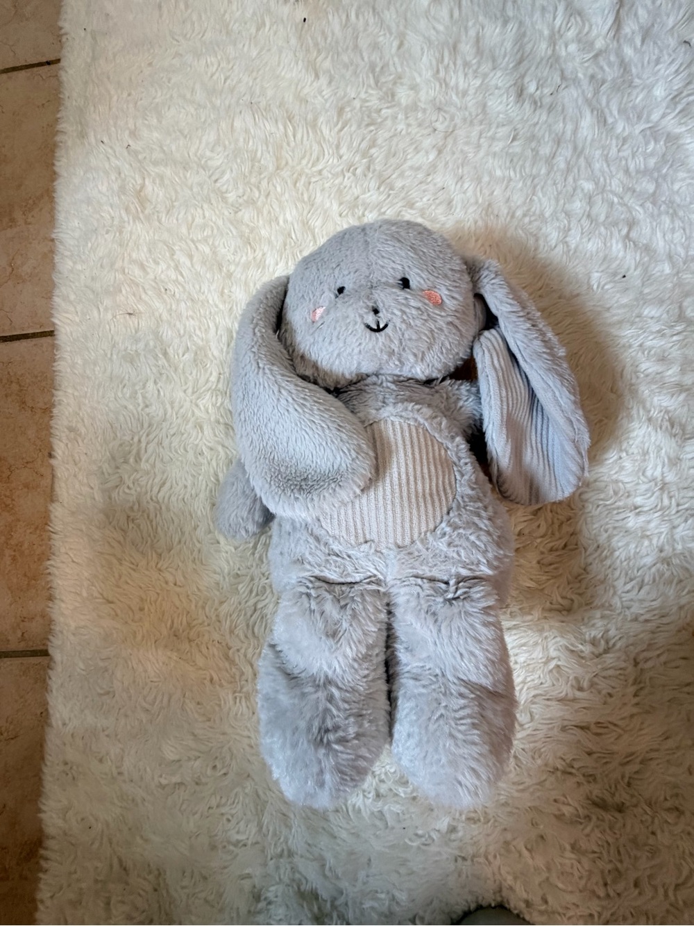 Plush Grey Bunny Comfort Toy  - velcro pocket for heated bean bag not included